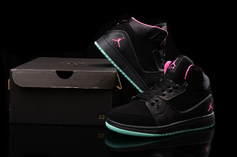 2015 Nike Women Air Jordan 1 Flight 2 Black Pink Green Shoes - Click Image to Close