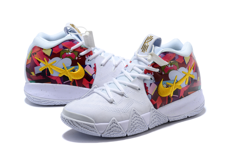 2018 kaws x nike kyrie 4 white multi color flower print - Click Image to Close