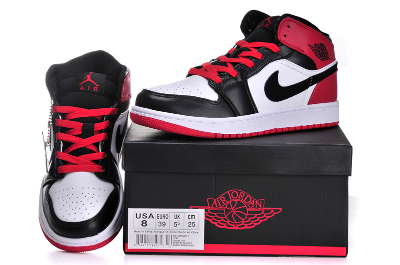 Nike Air Jordan 1 Womens Basketball Shoes Black Red White - Click Image to Close