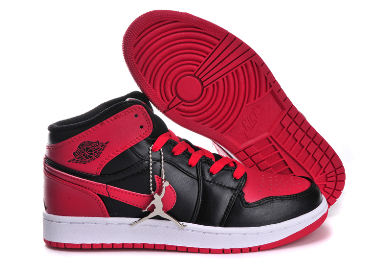 Nike Air Jordan 1 Womens Basketball Shoes Red Black White - Click Image to Close