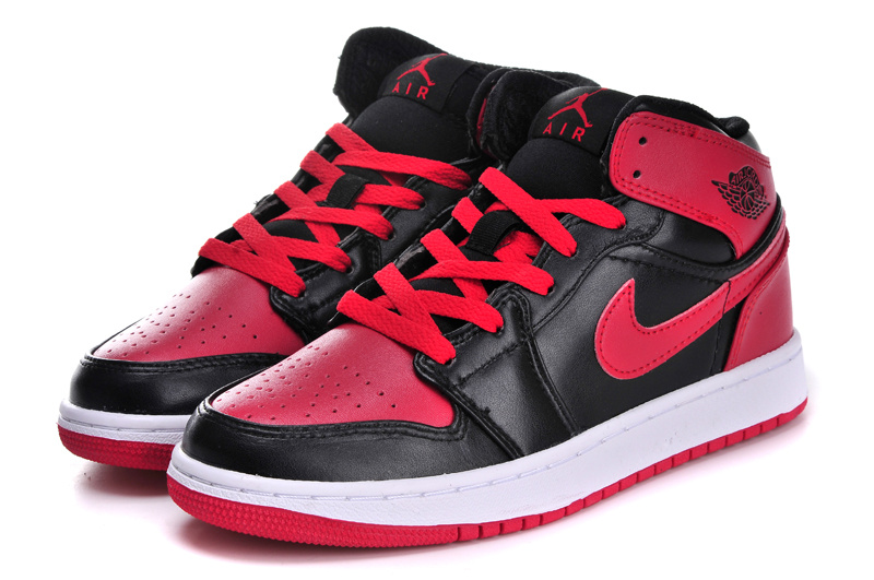 Nike Air Jordan 1 Womens Basketball Shoes Red Black White - Click Image to Close