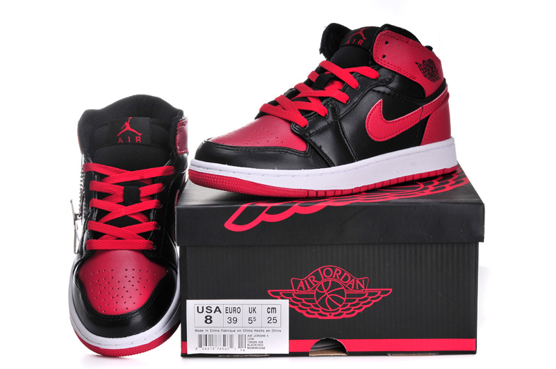 Nike Air Jordan 1 Womens Basketball Shoes Red Black White - Click Image to Close