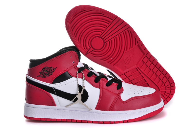 Nike Air Jordan 1 Womens Basketball Shoes Red White Black - Click Image to Close