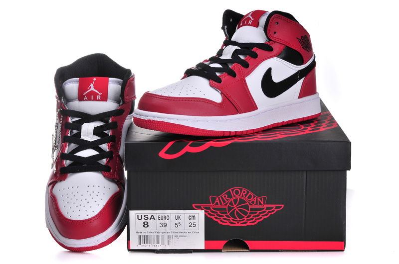 Nike Air Jordan 1 Womens Basketball Shoes Red White Black - Click Image to Close