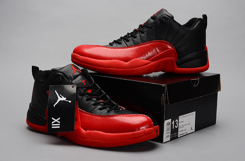 Nike Air Jordan 12 Low Black Red Shoes - Click Image to Close