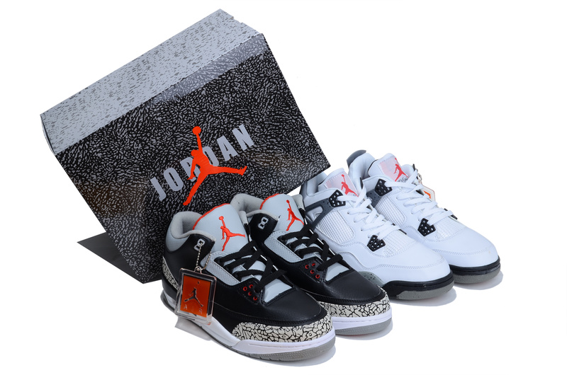 Air Jordan 3 Black Grey Cement Jordan 4 White Black Combine Package Shoes - Click Image to Close