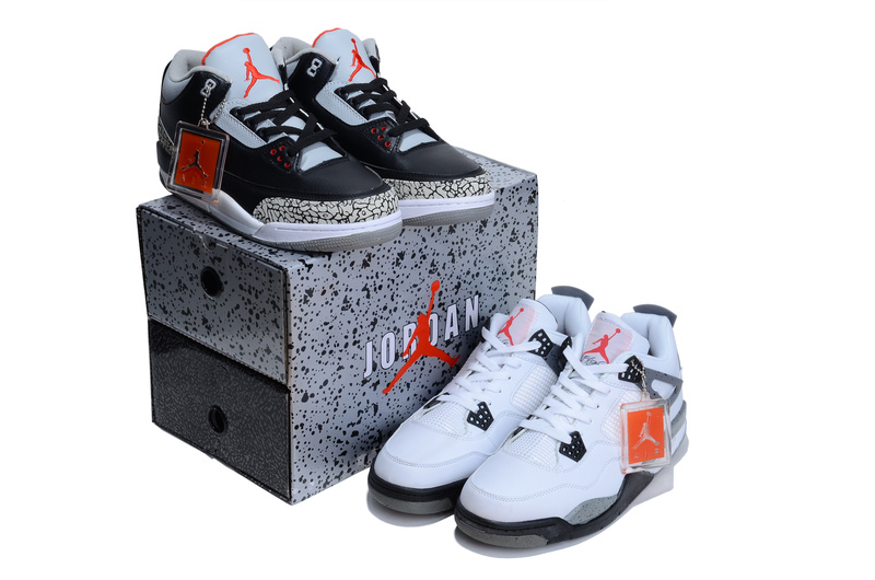 Air Jordan 3 Black Grey Cement Jordan 4 White Black Combine Package Shoes - Click Image to Close