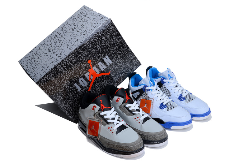 Air Jordan 3 Grey Black Jordan 4 White Blue Combine Package Shoes - Click Image to Close