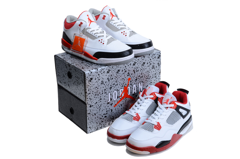Air Jordan 3 Jordan 4 White Red Combine Package Shoes - Click Image to Close