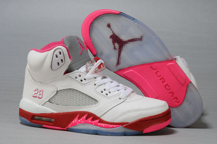 Air Jordan 5 Retro Shoes White Red For Women - Click Image to Close