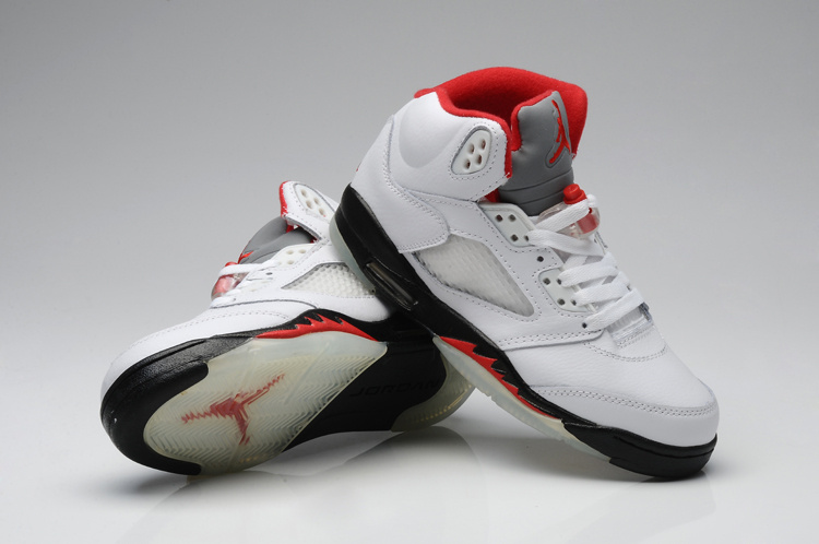 Air Jordan 5 Shoes White Black Red For Women - Click Image to Close