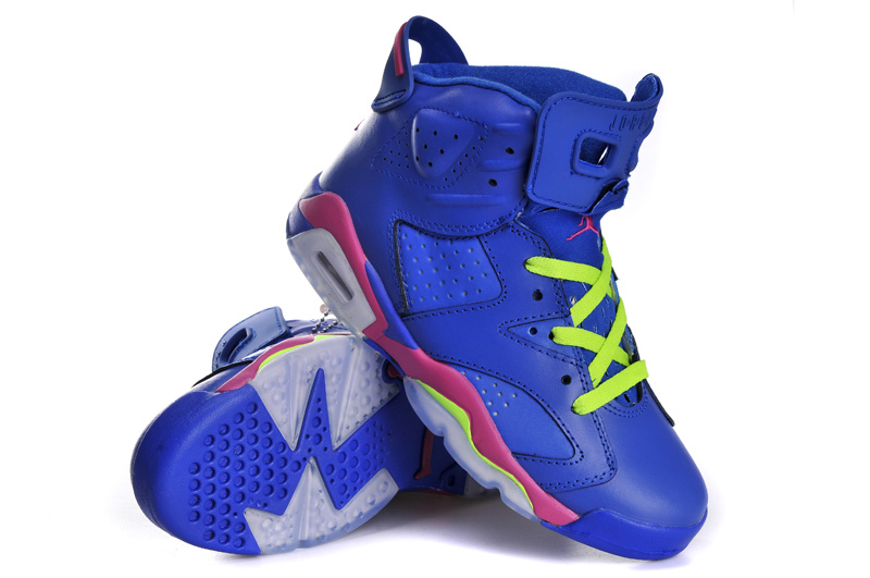 Nike Air Jordan 6 Retro Womens Shoes Blue Pink Grey - Click Image to Close