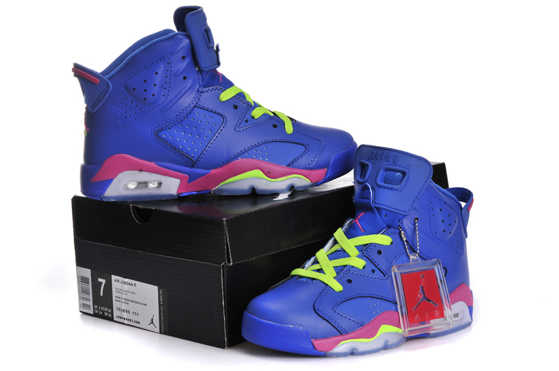 Nike Air Jordan 6 Retro Womens Shoes Blue Pink Grey - Click Image to Close