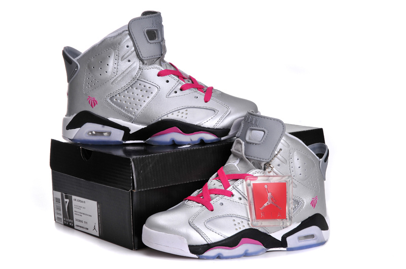 Nike Air Jordan 6 Retro Womens Shoes Silver Grey Red - Click Image to Close