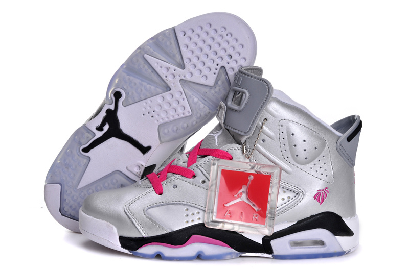 Nike Air Jordan 6 Retro Womens Shoes Silver Grey Red