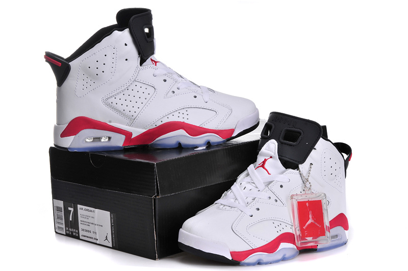 Nike Air Jordan 6 Retro Womens Shoes White Red Black - Click Image to Close