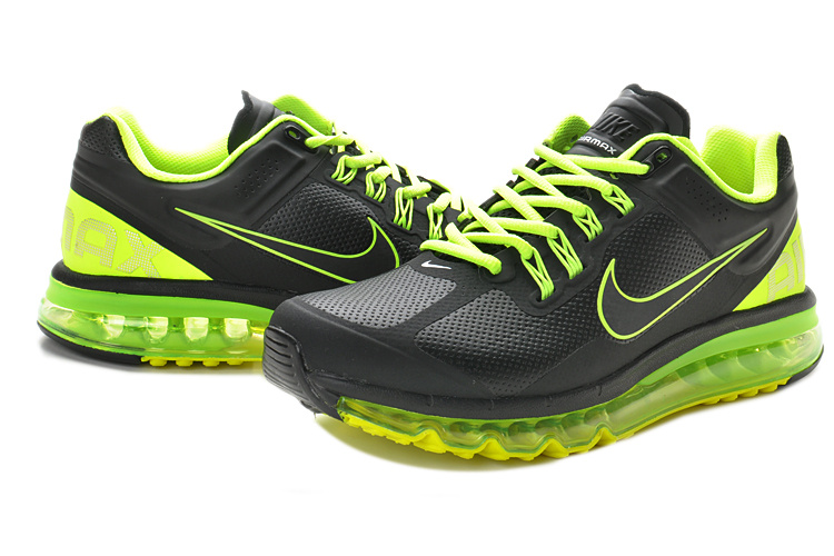 Air Max 2013 Leather Black Fluorscent Green Shoes - Click Image to Close