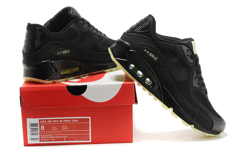 New Nike Air Max 90 All Black Green Sole Shoe - Click Image to Close