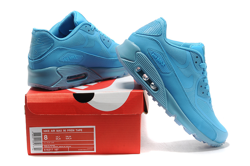 New Nike Air Max 90 All Blue Shoes - Click Image to Close