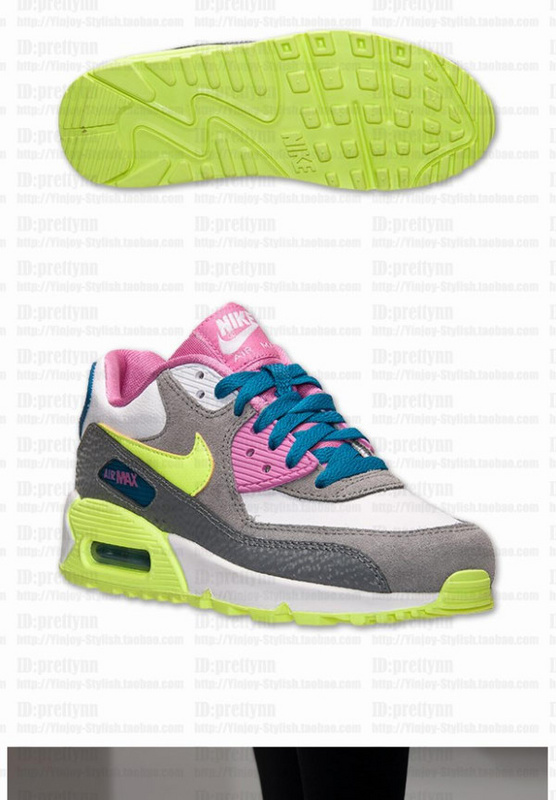 Nike Air Max 90 Grey Pink Green For Women - Click Image to Close