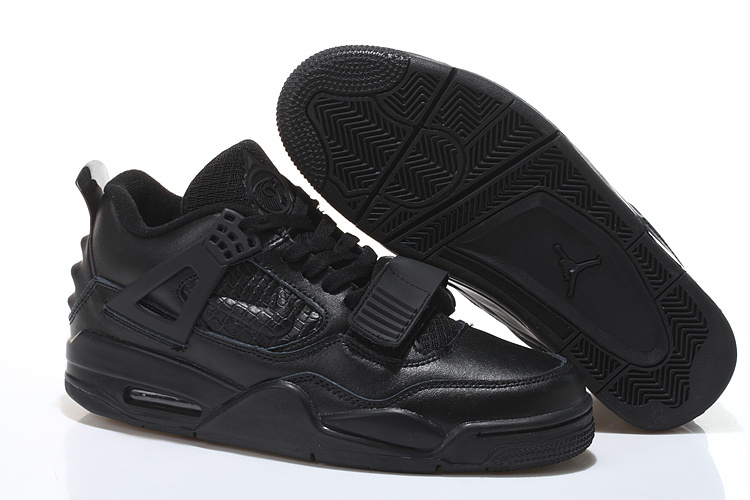 2015 All Black Nike Air Jordan 4 Shoes With Strap