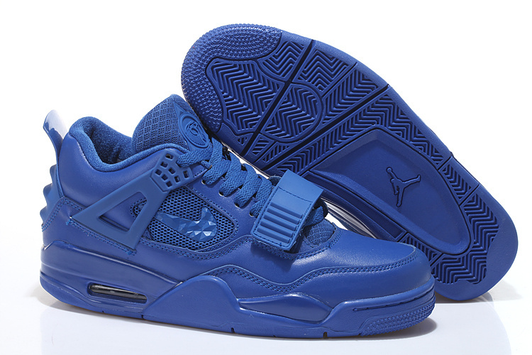2015 All Blue Nike Air Jordan 4 Shoes With Strap