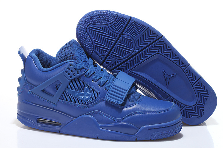 2015 All Blue Nike Air Jordan 4 Shoes With Strap - Click Image to Close