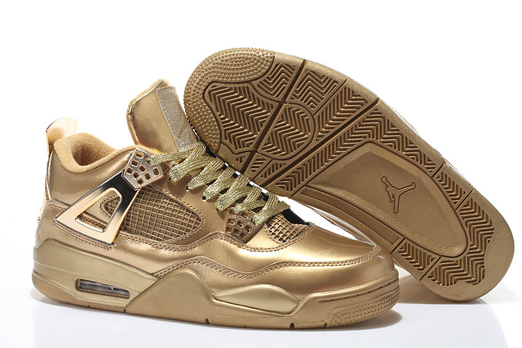 2015 All Gold Nike Air Jordan 4 Shoes With Strap