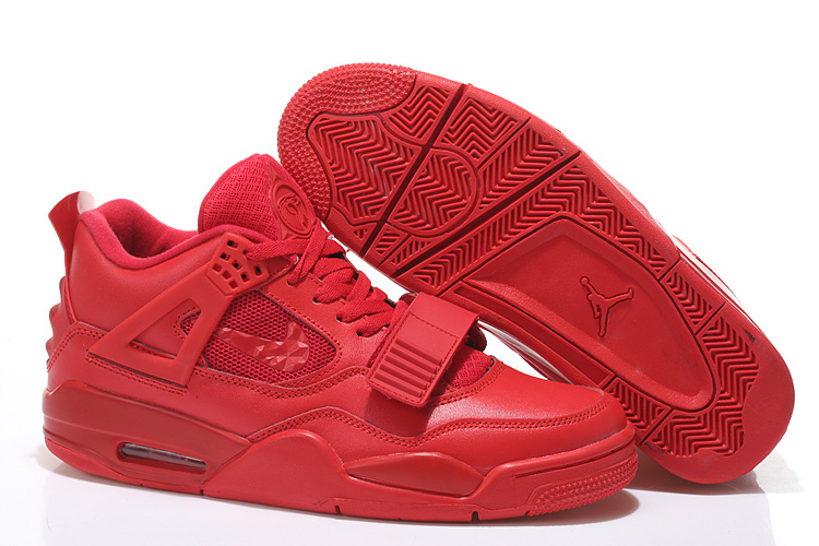2015 All Red Nike Air Jordan 4 Shoes With Strap
