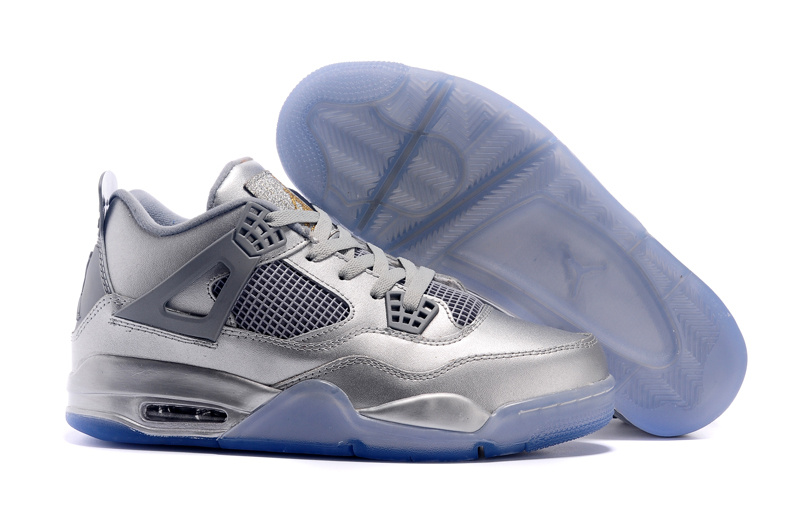 2015 All Silver Blue Sole Nike Air Jordan 4 Shoes