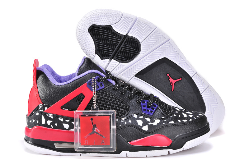 Dog Print Jordan 4 Black Red Blue Shoes