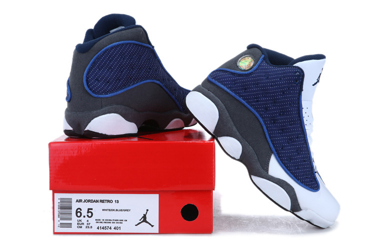 Nike Jordan 13 Womens Basketball Shoes White Blue Grey - Click Image to Close