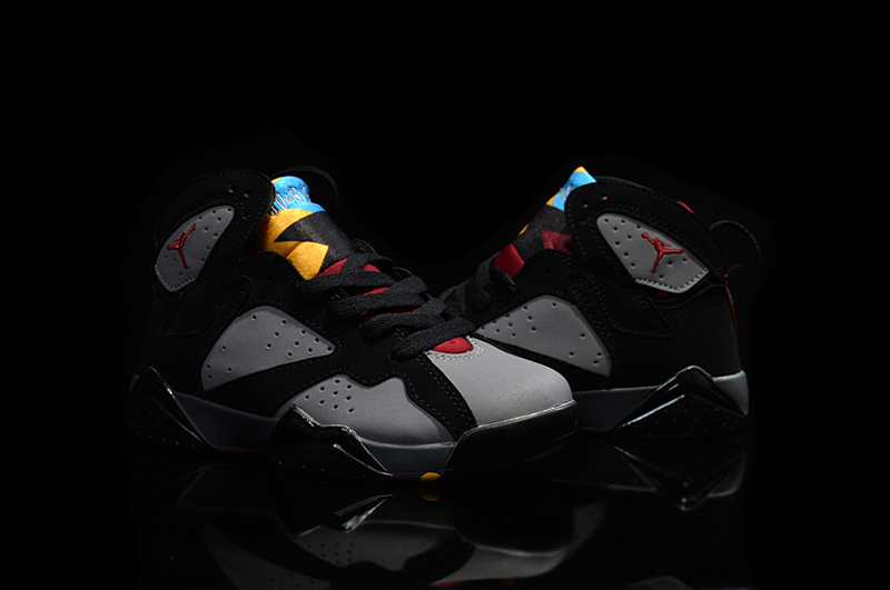 Kids Air Jordan 7 Retro Black Grey Red Shoes - Click Image to Close