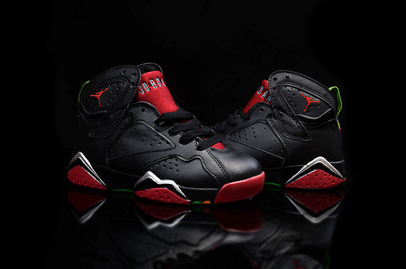 Kids' Nike Jordan 7 Retro Black Red Shoes - Click Image to Close