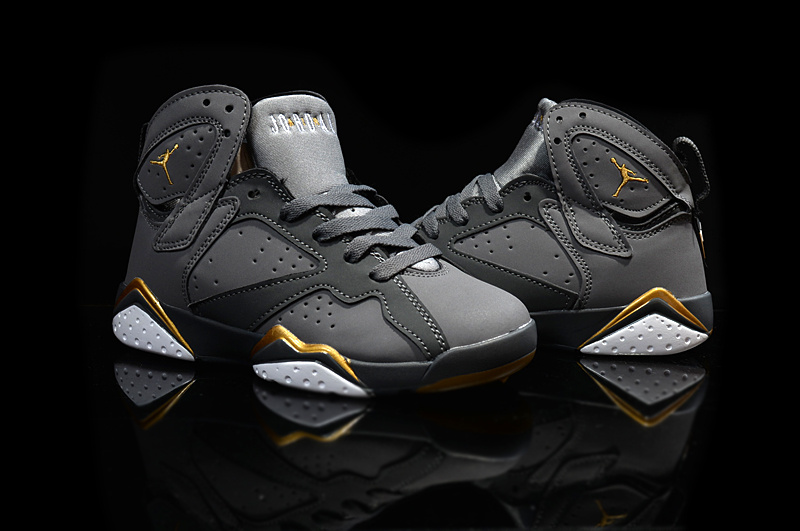 Kids Air Jordan 7 Retro Grey Gold Shoes - Click Image to Close