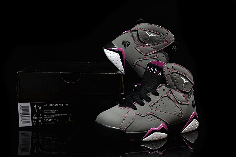 Kids' Nike Jordan 7 Retro Grey Purple Black Shoes