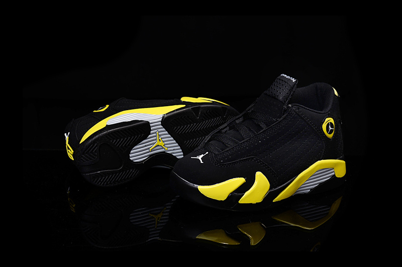 Nike Air Jordan 14 Retro Thunder Black Yellow Kids' Shoes - Click Image to Close