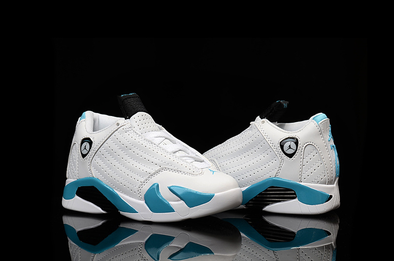 Nike Air Jordan 14 Retro White Jade Black Kids' Shoes - Click Image to Close