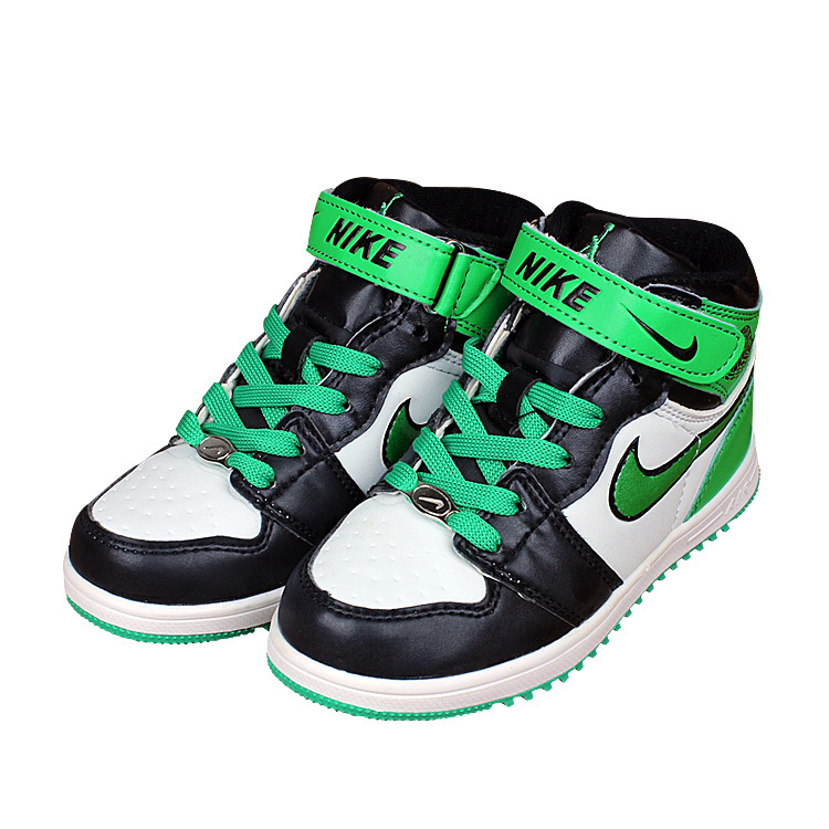 Kids Nike Air Force High Black Green White Shoes - Click Image to Close