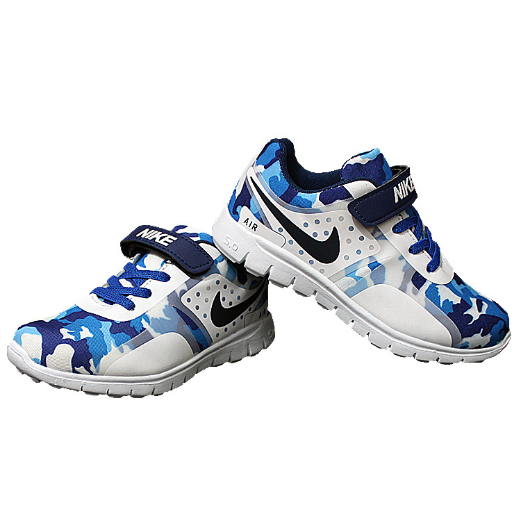 Kids Nike Air Force Strap Blue White Shoes - Click Image to Close