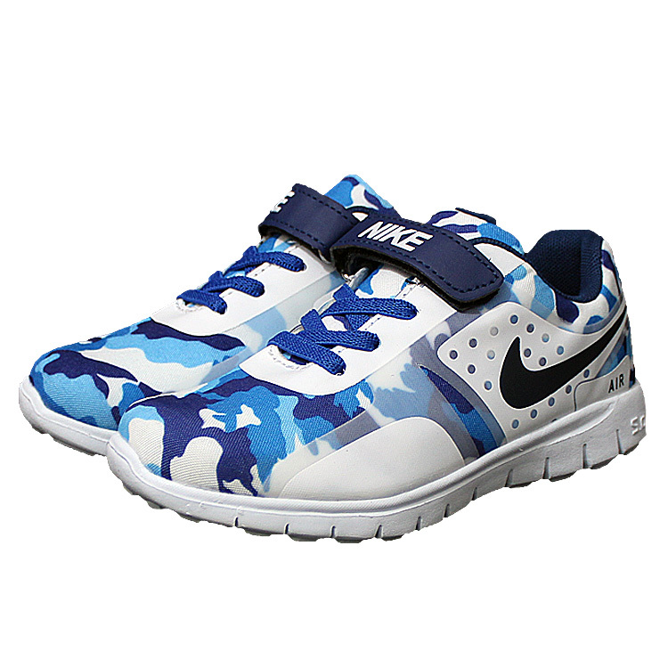Kids Nike Air Force Strap Blue White Shoes - Click Image to Close