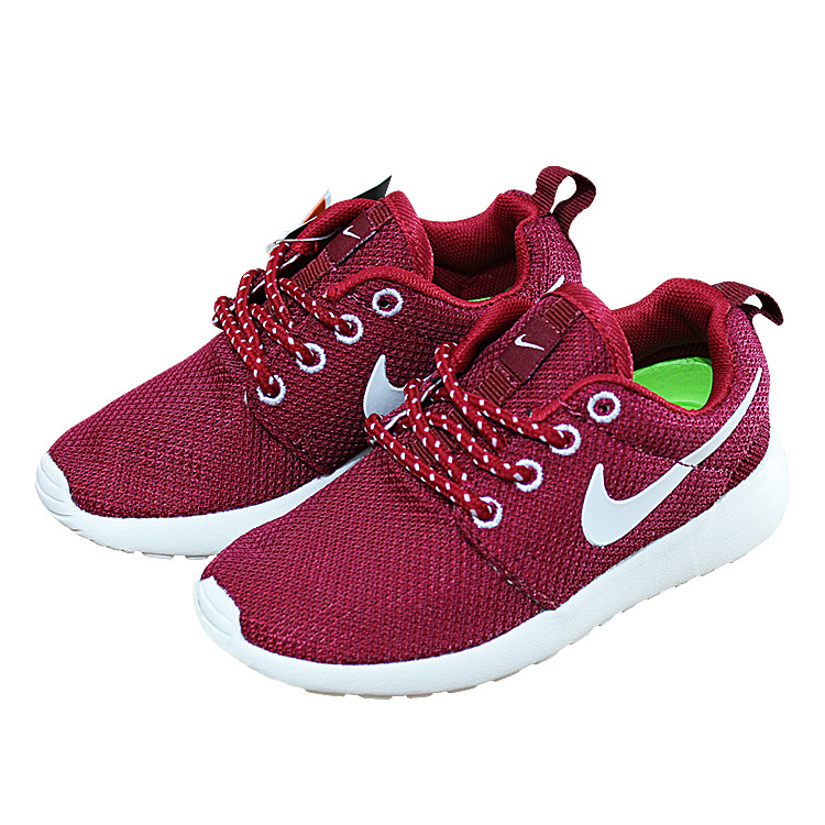 Kids Nike Roshe Run Wine Red White Shoes - Click Image to Close