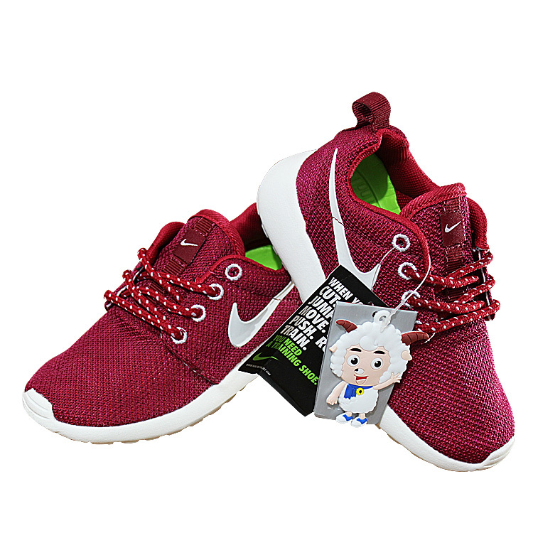 Kids Nike Roshe Run Wine Red White Shoes - Click Image to Close