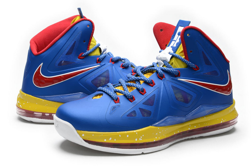 Lebron James 10 Hardpack Blue Yellow Red White Shoes - Click Image to Close