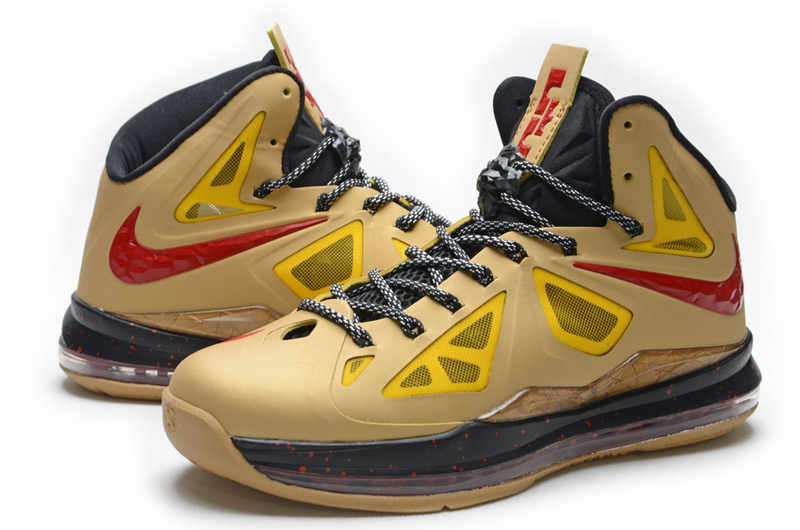 Lebron James 10 Hardpack Gold Black Red Shoes - Click Image to Close