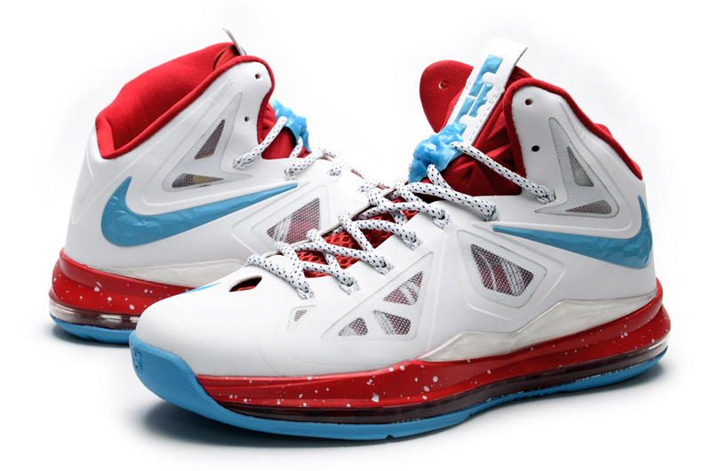 Lebron James 10 Hardpack White Red Blue Shoes - Click Image to Close