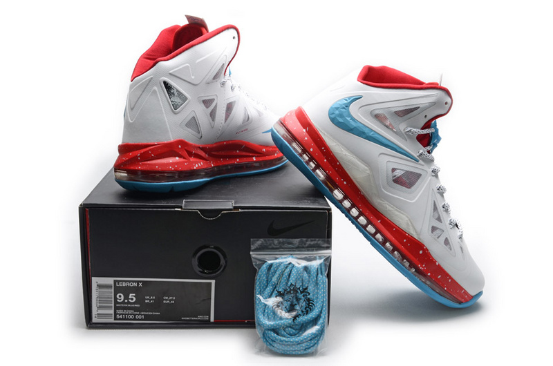 Lebron James 10 Hardpack White Red Blue Shoes - Click Image to Close
