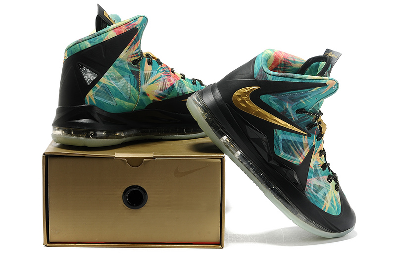 Nike Lebron 10 Shoes PS MVP Black Godl Blue - Click Image to Close