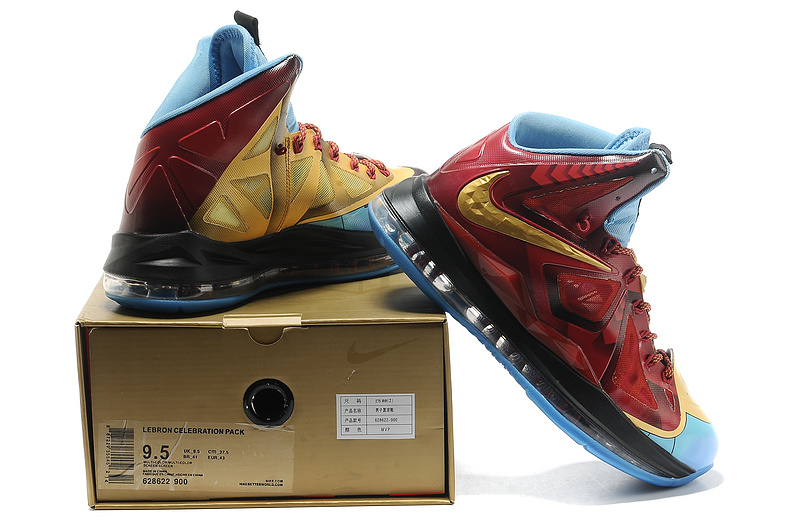 Nike Lebron 10 Shoes Steelman Red Gold Blue - Click Image to Close