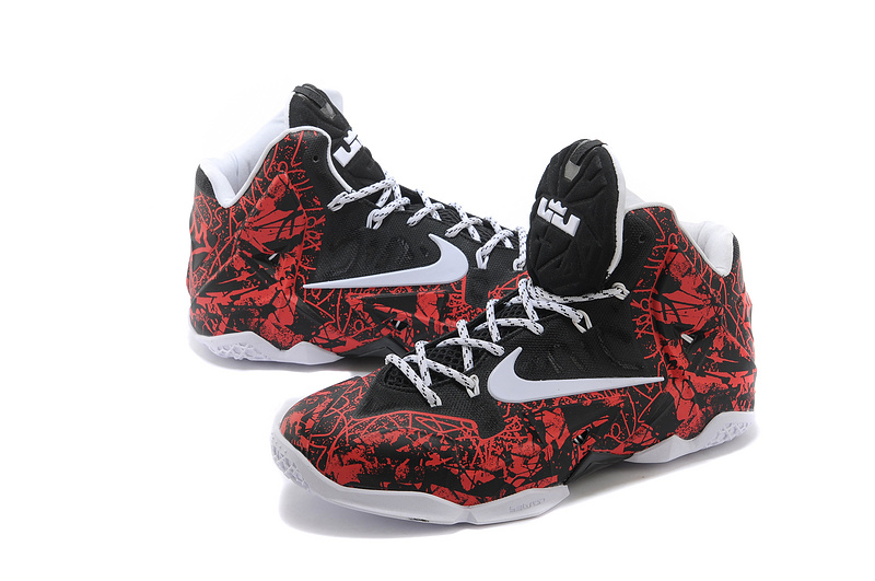New Nike Lebron James 11 Black White Red Print Shoes